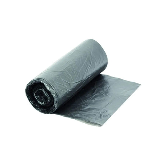Ein teilweise ausgerollter CWS Polybeutel Grau von CWS liegt auf einem weißen Hintergrund, der die Textur und das strapazierfähige Polyethylenmaterial des Beutels zur Geltung bringt.