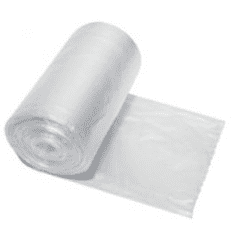 A partially unrolled roll of CWS polybags, white, 80 l garbage bags is depicted on a white background.