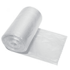 Eine teilweise abgerollte Rolle CWS Polybeutel, weiß, 80 l Müllbeutel ist auf einem weißen Hintergrund abgebildet.