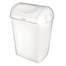 A white plastic 42L waste bin with swing lid (630 x 420 x 280 mm) from Diversey Deutschland GmbH & Co. OHG, with handles on both sides and brand printing on the lid, depicted against a plain white background.