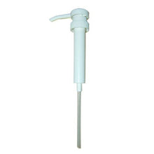 The Diversey Pelican Pump for Oxivir Excel Canister (20 ml, 1 piece) from Diversey Germany is a white plastic dispenser with a long dip tube for dispensing liquids such as soap, disinfectant, cleaning agents, or syrup.
