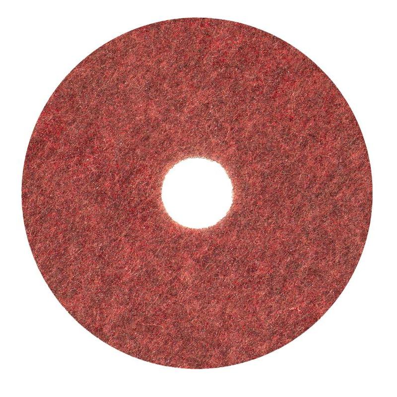 Das Diversey Twister Pad TXP Scheuerpad für Steinböden von Diversey Deutschland GmbH & Co. OHG ist ein rotes, kreisförmiges Pad mit rauer Textur und zentralem Loch, ideal für die Reinigung und Pflege von Steinböden, abgebildet auf weißem Hintergrund.