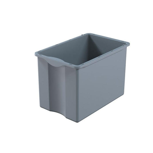 Eine graue, rechteckige 40L Di Protect Schublade von Diversey Deutschland GmbH & Co. OHG für den TASKI Protect Trolley ist leer vor einem weißen Hintergrund abgebildet.