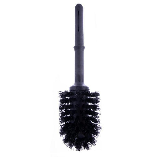 Die schwarze Ersatzbürste für die D1228921 Toilettenbürste von Diversey Deutschland GmbH & Co. OHG mit Halterung und dicht gepackten Borsten sorgt für optimale Badezimmerhygiene, präsentiert vor weißem Hintergrund. Packung (1 Stück).