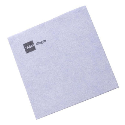 A light purple TASKI Allegro non-woven cloth from Diversey Deutschland GmbH & Co. OHG, particularly absorbent, with "TASKI allegro" in black lettering on one corner, pictured on a white background; sold in packs of 50 pieces.