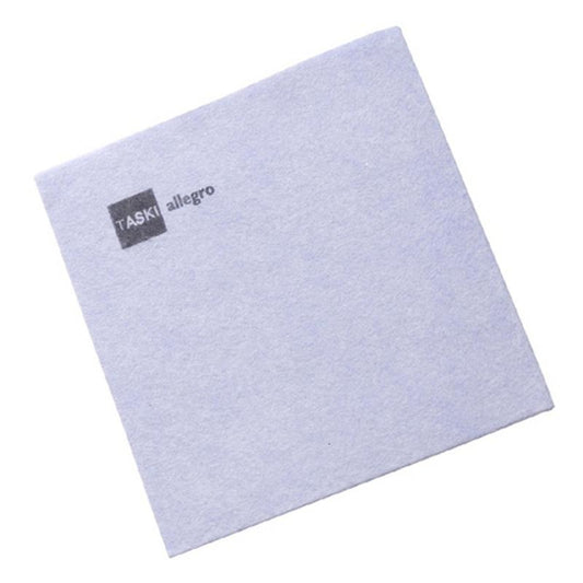 Ein hellviolettes TASKI Allegro Vliestuch von Diversey Deutschland GmbH & Co. OHG, besonders saugfähig, mit "TASKI allegro" in schwarzer Schrift auf einer Ecke, abgebildet auf weißem Grund; verkauft in Packungen zu 50 Stück.