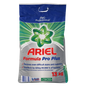 Ein 13-kg-Sack Dr. Schnell ARIEL Formula Pro PLUS Desinfektions-Vollwaschmittel von DR.SCHNELL GmbH & Co. KGaA entfernt Flecken, tötet 99,999% der Bakterien ab und sorgt für professionelle Wäschehygiene. Blau-silbernes Design mit grünem Stern-Logo und rotem Text.