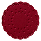The Duni tissue coaster, a burgundy-colored, round coaster from Duni GmbH, features a scalloped edge and embossed circular indentations, combining elegance and functionality in its multi-layered design.