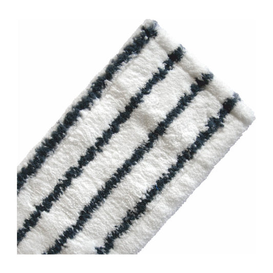 Der Arcora Excellent Abrasiv Mopp Db-Fc Grau-Weiss von Arcora International GmbH ist ein rechteckiger, weißer Mopp mit abrasiver Oberfläche und grau-schwarzen Streifen - ideal als professioneller Reinigungsmopp. Abgebildet auf einfarbig weißem Hintergrund.