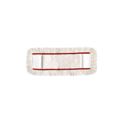 The Arcora FIRST MOP from Arcora International GmbH is a rectangular microfiber dust mop head with white fringes and a white center, bordered by a thin red line - perfect for efficient floor cleaning, shown on a plain white background.