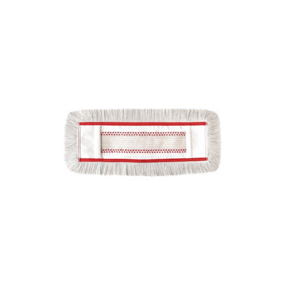 The Arcora QUATTRO MOPP by Arcora International GmbH is a rectangular white microfiber dust mop with red accents and frayed edges, ideal for floor cleaning, depicted on a plain white background.