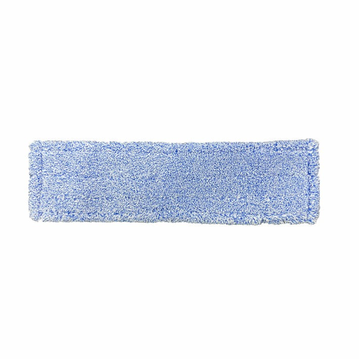 Das Arcora Flachpressmopp Micro Blue 2.0 Db-Fc mit spezieller Polyestertasche ist ein rechteckiges, blaues Mikrofaserpad der Arcora International GmbH, perfekt für die effektive Bodenreinigung. Abgebildet auf weißem Hintergrund. Karton mit 75 Stück.