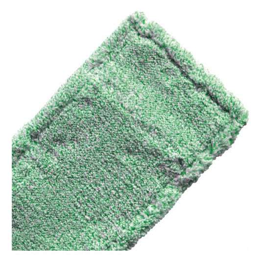 Nahaufnahme des Arcora MICRO GREEN DB - FC MIT DECKBLATT Mikrofaserprodukts von Arcora International GmbH, in den Farben grün und grau mit abgesteppten Kanten, perfekt für professionelle Reinigungsanwendungen, auf weißem Hintergrund.