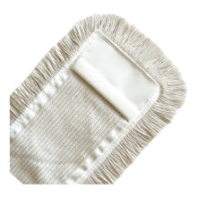 Eine Nahaufnahme des Arcora MULTI MOPP WEISS von Arcora International GmbH, ein cremefarbener Mikrofasermopp mit Fransen und strukturierter Oberfläche für die effiziente Reinigung von Industrieböden.