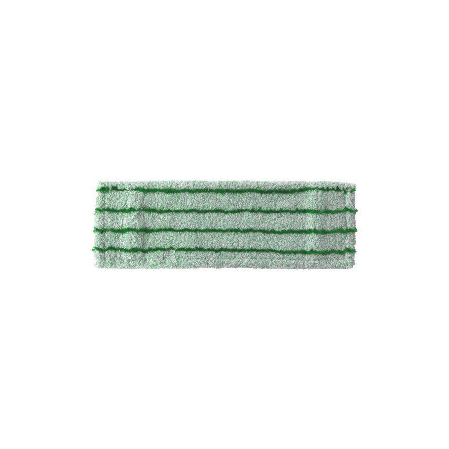 Das Arcora RUNNER GREEN DB - FC MIT DECKBLATT von Arcora International GmbH ist ein rechteckiges grün-weißes Mikrofaser-Mopppad mit horizontalen dunkelgrünen Streifen, fotografiert auf einem einfarbig weißen Hintergrund.