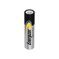 A single Energizer Industrial Alkaline EN92 LR03 AAA Micro from a pack (10 pieces) by Energizer Deutschland GmbH stands upright. It has a black-silver-yellow design, with the brand name "Energizer" and the word "Industrial" vertically on the side. The top 1.5-volt terminal of the battery is visible.