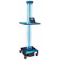 The Novocal Mobile 360°-Sterilization Device with UV-C Technology sterilizes surfaces and disinfects air in healthcare or public spaces; it features vertical UV-C lamps, a control panel, four swivel casters, and a sensor range of 4.2 meters.