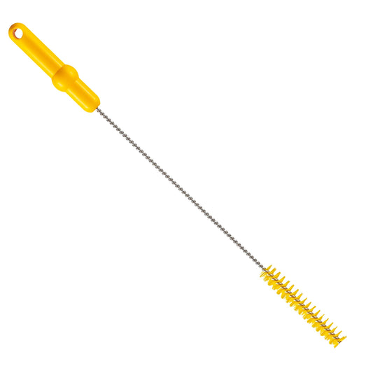 Die Haug Bürsten KG Haug Rohrbürste mit V2A Edelstahldraht PP PBT Hart (500 x ø20 mm) in gelb ist ideal für die Reinigung von Flaschen, schmalen Behältern oder als Profi-Rohrbürste für Rohrreinigungsaufgaben.