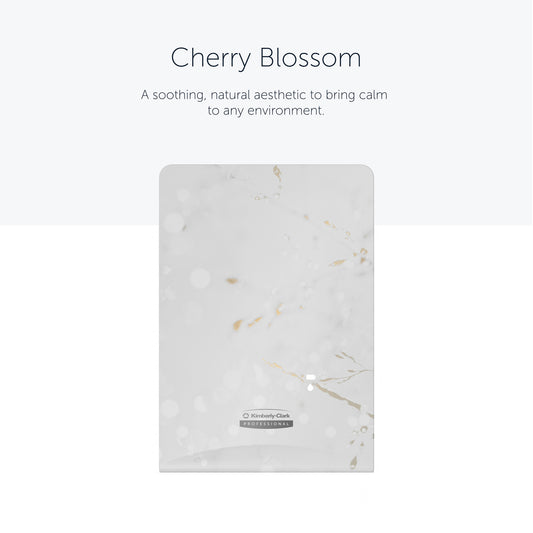 Der rechteckige Kimberly-Clark Professional™ Icon™ Dispenser Faceplate-eSkinCare (20,32 x 27,30 x 3,81 cm) der Kimberly-Clark GmbH zeichnet sich durch ein weiß-hellgrau marmoriertes Design mit goldenen Akzenten aus, das jedem Waschraum einen beruhigenden, eleganten Touch verleiht.