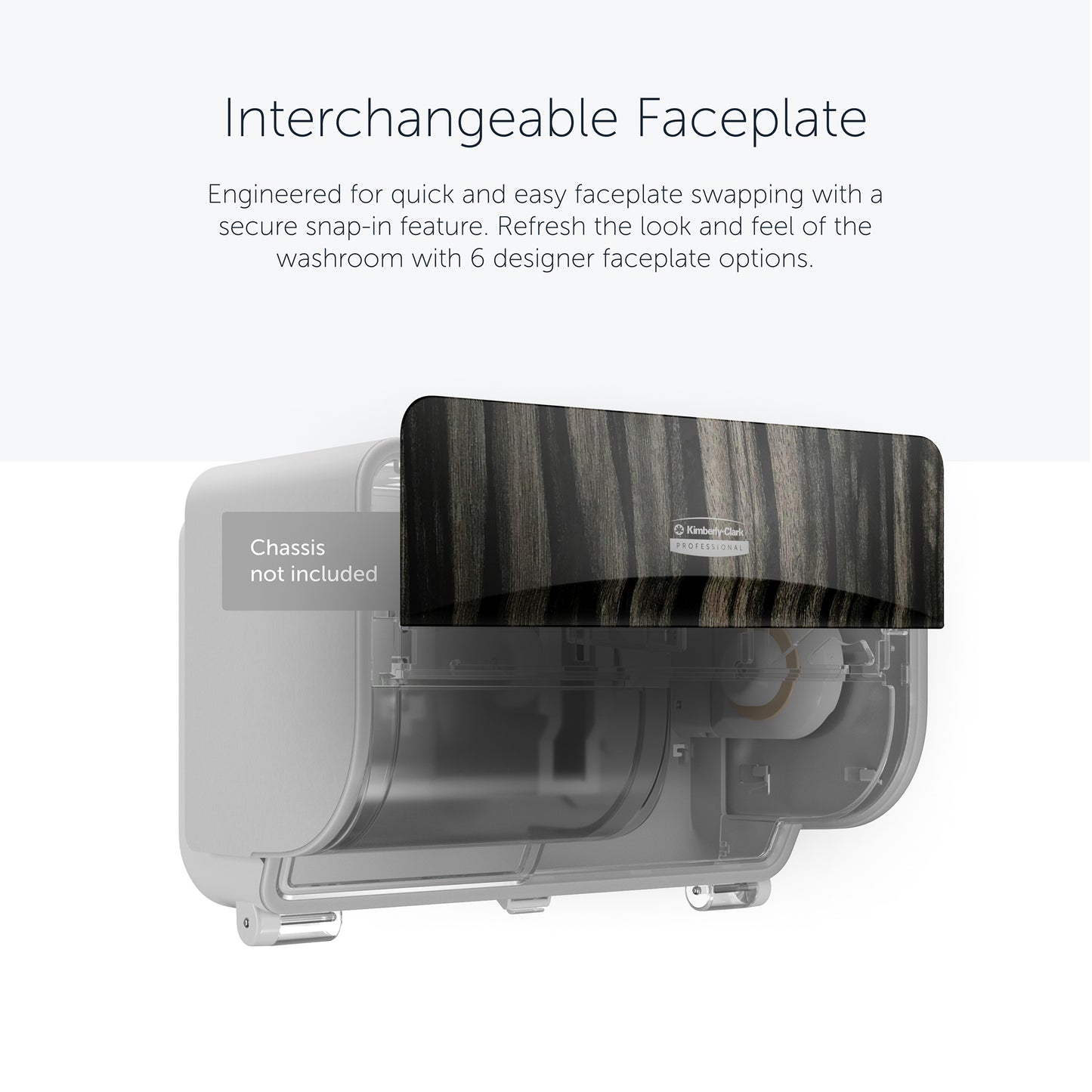 A Kimberly-Clark Professional™ Icon™ Dispenser Faceplate - SRBH (32.39 x 10.80 x 3.18 cm) by Kimberly-Clark GmbH is attached to a paper towel dispenser and showcases the secure snap-in feature, robust design, and numerous design options.