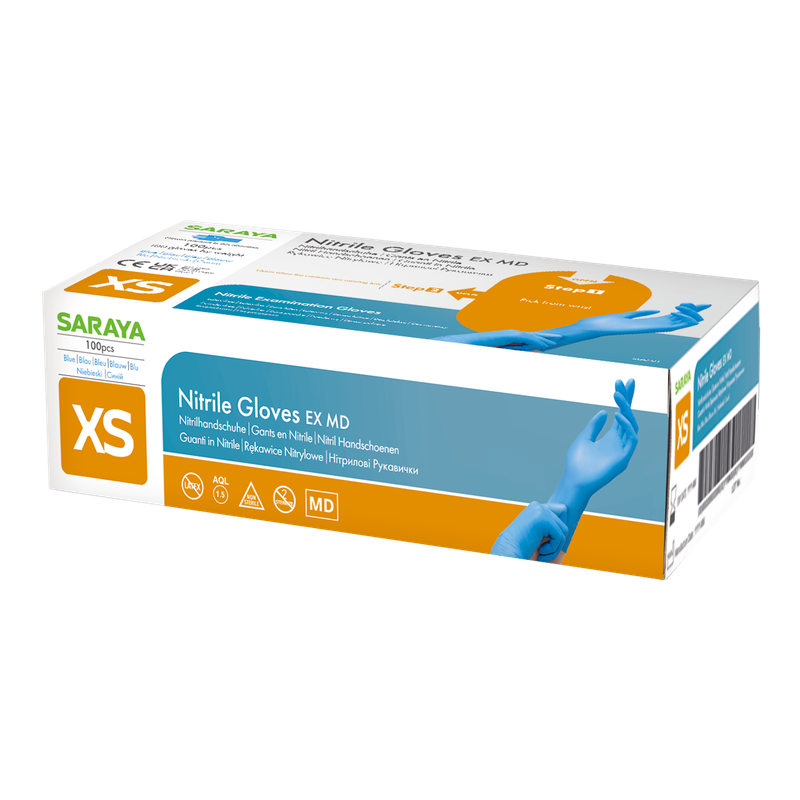 Saraya nitrile disposable gloves EX MD blue