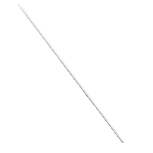 Ein einzelner Haug Bürsten KG Haug Teleskopstiel, Metall, Weiss (1 Stück) ist diagonal auf einem einfarbig weißen Hintergrund abgebildet, ausgerichtet von links unten nach rechts oben.