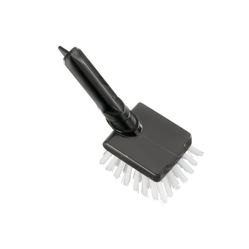 A black hand cleaning brush from Haug Bürsten KG with a rectangular REPLACEMENT HEAD SQUARE F.ART.15090/15190/15390, with stiff white PBT bristles Ø0.35MM, depicted on a plain white background.