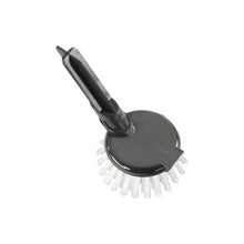 Eine schwarz-graue Spülbürste von Haug Bürsten KG, mit weißem ERSATZKOPF RUND mit PBT ø0,35MM mittel für Art. 15090/15190/15390 und einem abgewinkelten Griff mit Aufhängeloch, ideal als Reinigungsgerät für Ihre Küche.