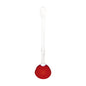 The DRAIN SUCKER WITH WHITE PLASTIC HANDLE, RUBBER, ø 135X515MM from Haug Bürsten KG is depicted upright with a red rubber head and a long white plastic handle against a plain white background.
