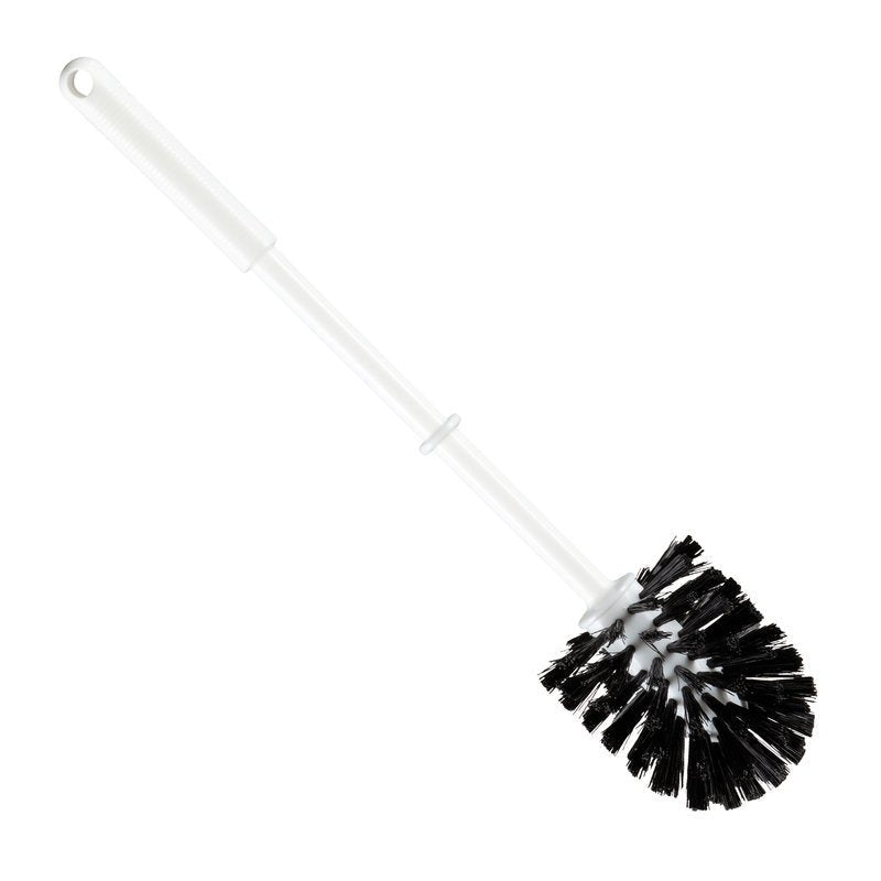 The Haug Bürsten KG toilet brush, small, with black PP bristles (ø0.35 mm, medium), 365 x ø75 mm, features a long handle and a round head - ideal for efficient toilet cleaning.