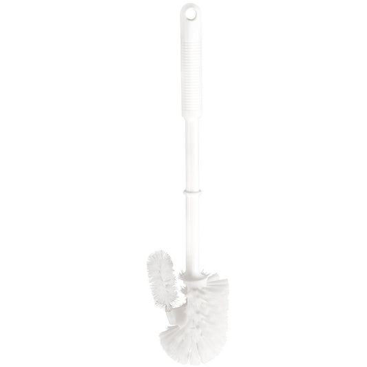Die Haug Bürsten KG WC-RANDREINIGERBÜRSTE, groß, aus weißem Polypropylen (ø0,35mm; 400xø80mm), besitzt einen strukturierten Griff und eine zusätzliche kleine WC-Randreinigungsbürste für gründliche Reinigung.