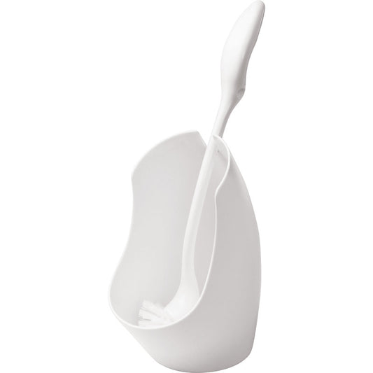 Die WC-GARNITUR MODERN, MIT RUNDBÜRSTE #6420 der Haug Bürsten KG ist eine weiße Kunststoffgarnitur in modernem Design mit passendem Halter und aufrecht stehender Rundbürste - ein schlichtes, praktisches Accessoire für Ihr Bad.