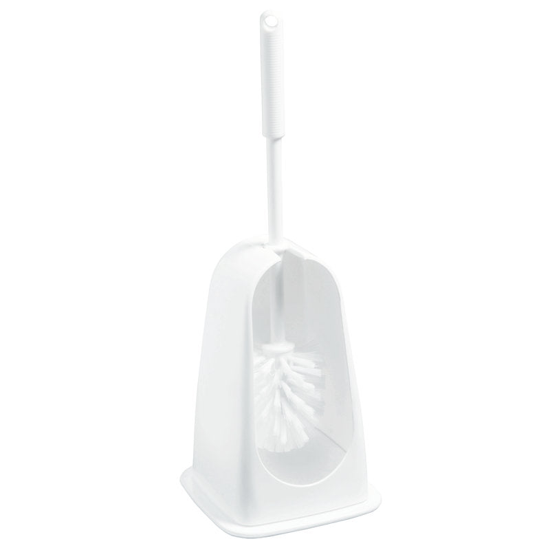 The Haug Bürsten KG WC SET SQUARE, BRUSH 6130 WHITE (145x145x375mm) is a white toilet brush with a long handle in an open holder - ideal for keeping the bathroom tidy.