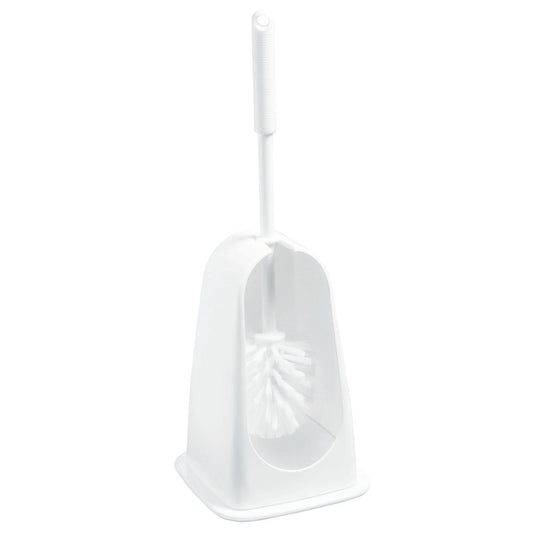 Die Haug Bürsten KG WC-GARNITUR ECKIG,BÜRSTE 6130 WEIß (145x145x375mm) ist eine weiße WC-Bürste mit langem Stiel in einer offenen Halterung - ideal, um Ordnung im Bad zu halten.