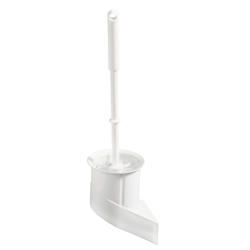 Die Haug Bürsten KG WC-WANDGARNITUR,M.BÜRSTE 6130 WEIß (115x100x410mm) bietet eine weiße Langstielbürste mit gebogenem Fuß und passendem Eckhalter - ein unverzichtbares Bad-Accessoire für Sauberkeit und Stil.