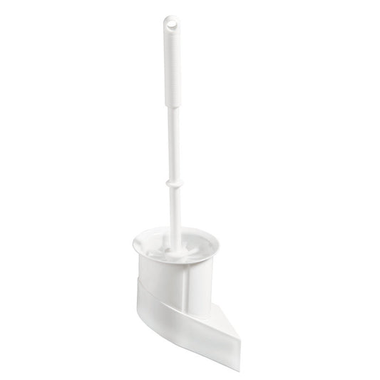 Die Haug Bürsten KG WC-WANDGARNITUR,M.BÜRSTE 6130 WEIß (115x100x410mm) bietet eine weiße Langstielbürste mit gebogenem Fuß und passendem Eckhalter - ein unverzichtbares Bad-Accessoire für Sauberkeit und Stil.