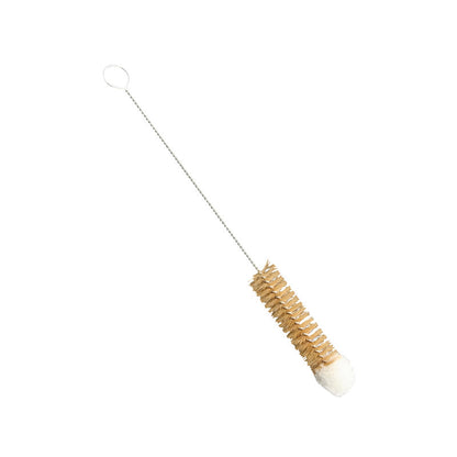 The WOOL DUSTER BRUSH, PURE BRISTLE/COTTON from Haug Bürsten KG has a long, slender metal handle, light brown natural bristles on the lower half, and a white sponge tip - ideal for wool care.