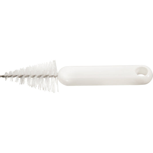 Die Haug Bürsten KG SPRITZTÜLLENBÜRSTE, ø 3/28mm, Nylon 6.6 weiß mit ø 0,30mm mittleren Borsten ist ideal für die Reinigung von engen Räumen. Ihr weißer Kunststoffstiel hat ein Aufhängeloch; perfekt als praktisches Backzubehör.
