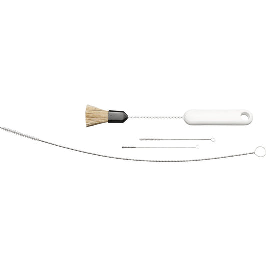 Das ESPRESSOMASCHINEN-REINIG.-SET 4-TEIL. der Haug Bürsten KG enthält eine Naturborstenbürste, eine flexible Drahtbürste und zwei kleine Drahtbürsten mit Schlaufengriff - ideal für die Reinigung Ihrer Espressomaschine.