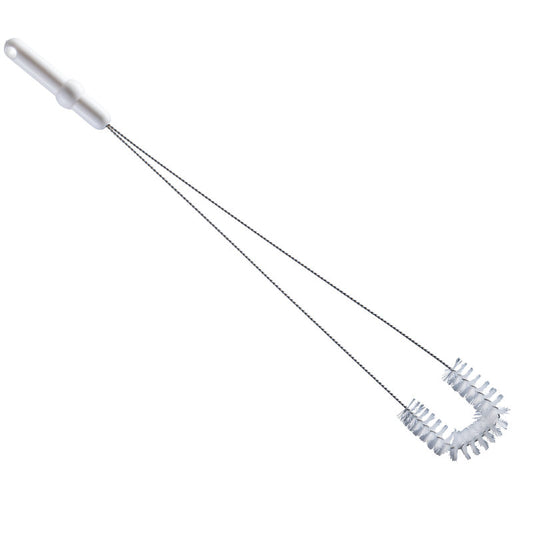 Die Haug Bürsten KG ROHRBÜRSTE, U-FORM, mit weißen PBT-Borsten (ø0,35mm), 570xø30x90mm, ist für die Reinigung von doppelseitigen Flächen an Flaschen und Behältern konzipiert.