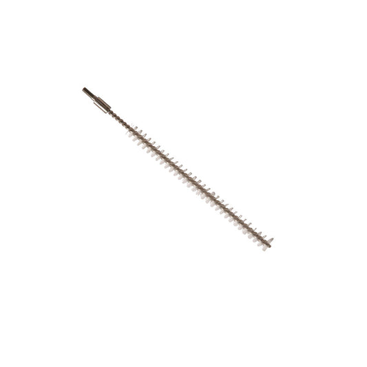 Die Haug Bürsten KG ROHRBÜRSTE,PBT TRANSP.,ø0,40MM HART,200Xø12MM,VERLÄNGERBAR hat steife Borsten und einen geraden Griff - ideal für die Rohrreinigung. Abgebildet isoliert auf weiß.