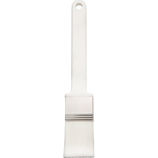Die Haug Bürsten KG FLACHPINSEL, PBT weiß gespitzt ø 0,25mm weich (210x35x45mm) verfügt über einen flachen Borstenkopf, eine Metallzwinge und einen geraden Kunststoffgriff mit oberer Bohrung - perfekt für präzise Malarbeiten.