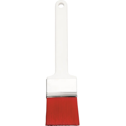 The FLAT BRUSH, PBT RED TIPPED, ø 0.25MM from Haug Bürsten KG has a white handle, a silver ferrule, and red PBT bristles - ideal for fine painting and varnishing work. Pictured against a plain white background.