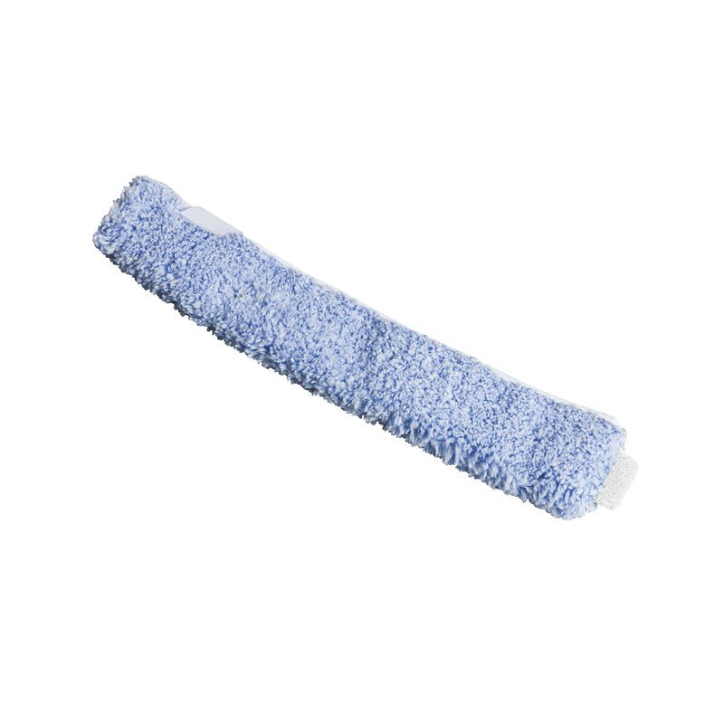 The WASHER COVER, MICROFIBER, WITH DIRT PAD, 450MM from Haug Bürsten KG is a blue microfiber cleaning cover with a textured surface, designed for window cleaning and compatible with the tool #8550, shown on a white background.