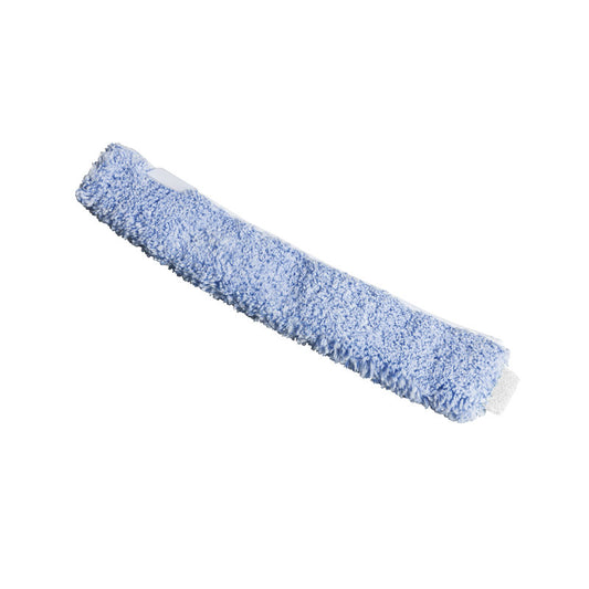 Das EINWASCHERBEZUG, MICROFASER, MIT SCHMUTZPAD, 450MM von Haug Bürsten KG ist eine blaue Mikrofaser-Reinigungshülle mit strukturierter Oberfläche, entwickelt für die Fensterreinigung und kompatibel mit dem Werkzeug #8550, abgebildet auf weißem Hintergrund.