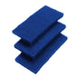 Three rectangular blue SCOURING PADS (set of 3, hard, 260x120x25mm, F.#8616+8617) from Haug Bürsten KG are stacked on a white background for versatile cleaning tasks.