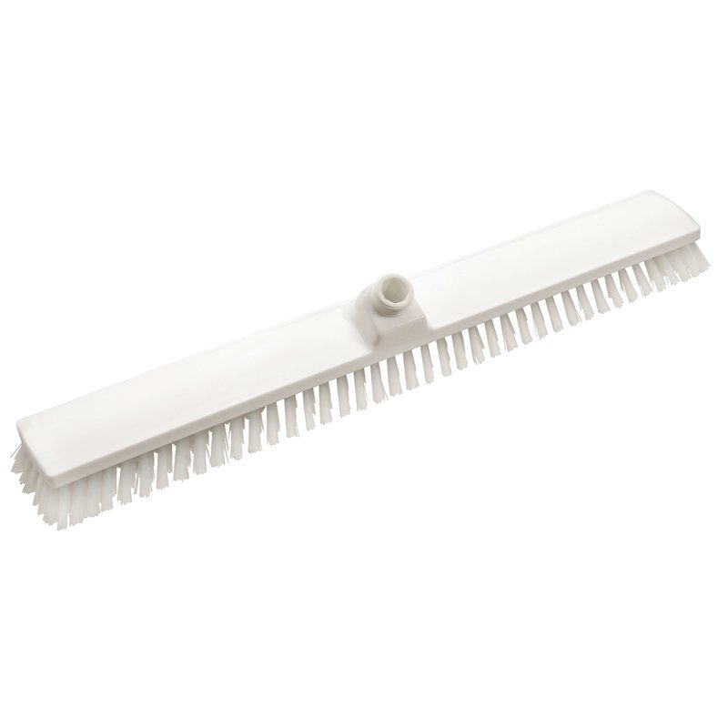 The Haug Bürsten KG LARGE AREA WIPER is a white PBT brush head (600x72x35mm, 0.50mm hard bristles) with central handle attachment, depicted isolated on a solid white background.