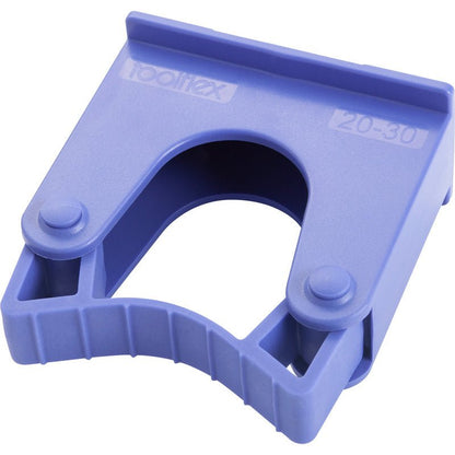 Blue plastic pipe cutter with curved opening and two circular hinges, for cutting pipes or for use with the REPLACEMENT HANDLE MOUNT 20-30MM 70X35X75MM from Haug Bürsten KG. The brand name is embossed on the surface.
