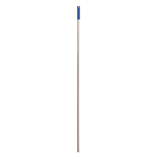 Der Haug Bürsten KG ALUSTIEL, BLAU 1450MM, AUßEN ø 22MM ist ein gerader Aluminiumgriff mit blauem Kunststoffgriff und Metallschaft, abgebildet auf einem schlichten weißen Hintergrund.