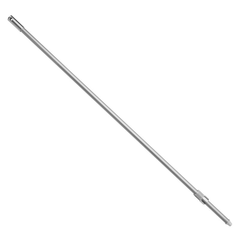 The ALUSTIEL, 1450 mm from Haug Bürsten KG is an aluminum rod with ALU suspension and ALU coupling nut, ideal for professional use. Equipped with a small groove and connector; depicted on a white background.